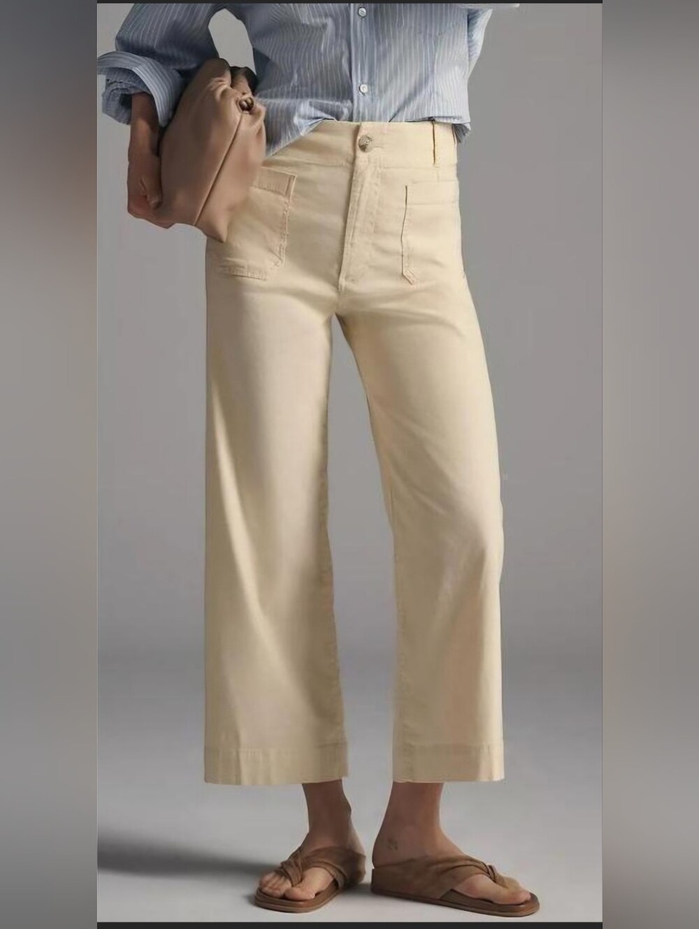 Maeve Anthropologie Colette Wide Leg Crop Pants Khaki Tan Beige Stretch Size 25